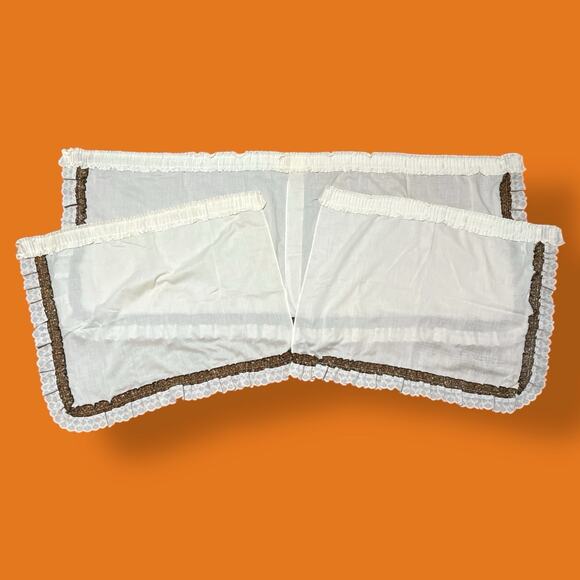 70s Vintage Cream Brown Gold Floral Ruffle Lace Hippy Curtain Valance 15PC SET - Picture 4 of 9